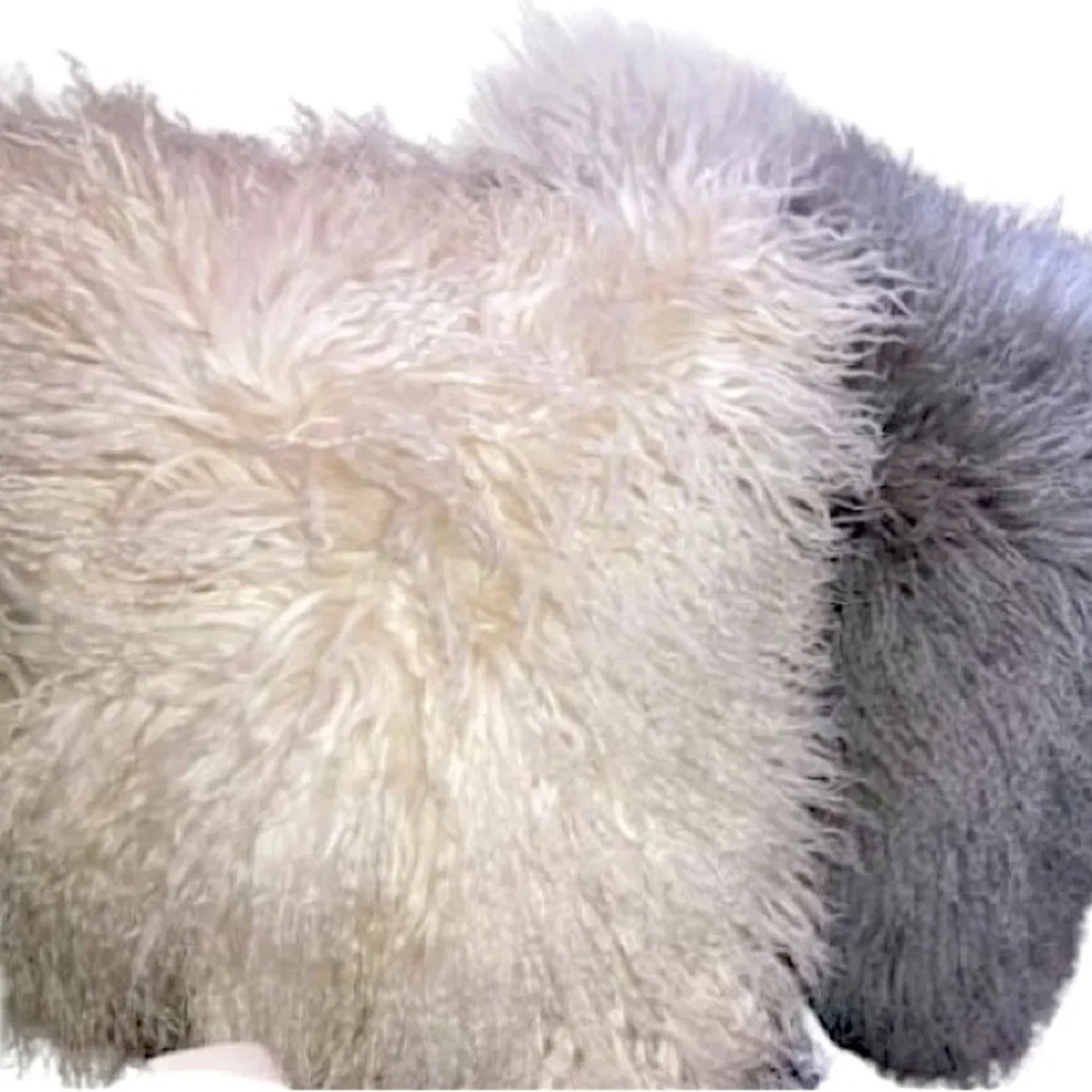 Mongolian wool throw pillows cream and grey